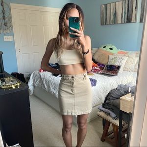 PrettyLittleThing Beige Denim Mini Skirt